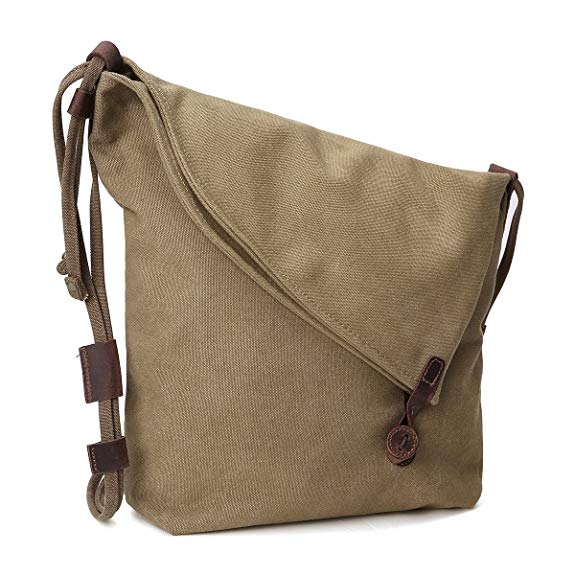 Retro Canvas Bag, JOSEKO Women Vintage Messenger Bag Genuine Leather Canvas Crossbody Bag Tribal Rucksack