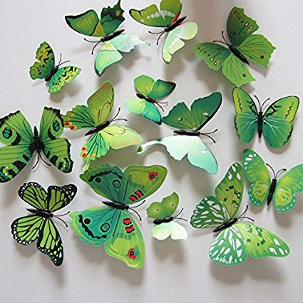 12pcs 3D Art Butterfly Decal Wall Sticker Home Decor Room Decoration (Green)
