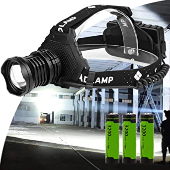 20,000 Lumens Strong Headlamps, P70 LED Super Bright Headlamps, 5 Modes USB Rechargeable Waterproof Flashlight Headlamps, with 3x3200mah Battery, Suitable for Camping, Night Riding, and Adventure