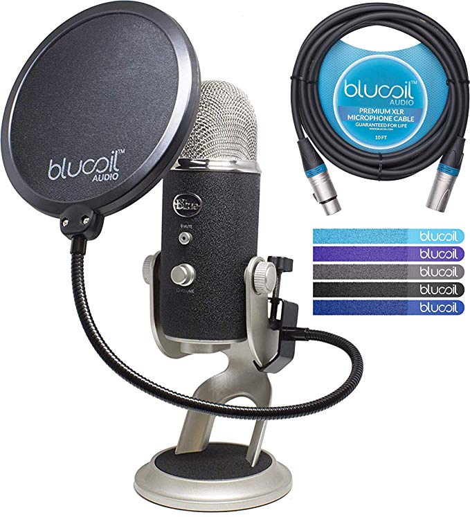Blue Microphones Yeti PRO XLR & USB Condenser Microphone Bundle with Blucoil Pop Filter, 10-Ft XLR Cable and 5-Pack of Reusable Cable Ties