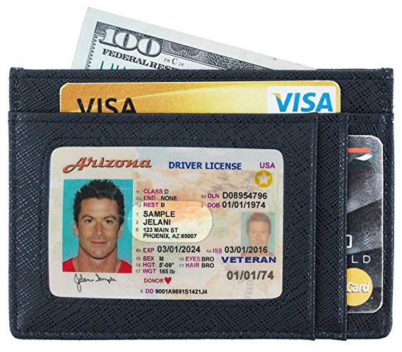 NapaWalli RFID Blocking Minimalist Genuine Leather Slim Front Pocket Wallet
