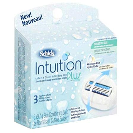 Schick Intuition Plus All-In-One Cartridges for Sensitive Skin, Fragrance Free, 3 cartridges