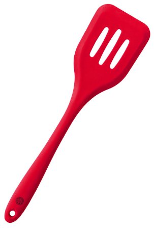 StarPack Premium Silicone Turner Spatula / Slotted Spatula with Hygienic Solid Coating, Bonus 101 Cooking Tips (Cherry Red)