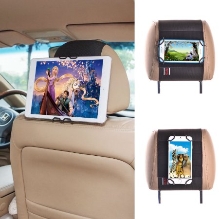 TFY Universal Smartphone & Tablet Pc Car Headrest Mount Holder - iPad Mini 4 & iPhone 4/5（s） & iPhone 6 / 6S (Plus) - Samsung Galaxy Cell Phone & Tab - Samsung Galaxy S7 / S7 Edge - Nexus 5 / 7 / 10 - HTC Desire / Butterfly / One (Max & Mini) and More