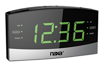 NAXA Electronics NRC-181 Bluetooth Easy-Read Dual Alarm Clock with Daily Repeat & USB Charge Port