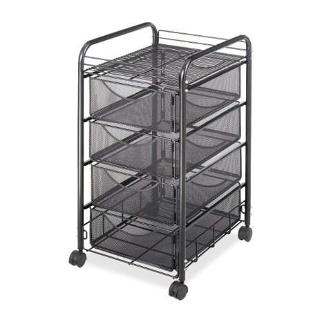 Safco Products 5214BL Onyx Mesh File Cart with 4 Storage Drawers Black