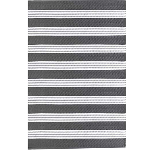Earth Collective Recycled Easy Clean Outdoor Mat - The Original Plastic Rug - Reversible, UV Resistant, Mildew Proof, Stripe Grey & White - Patio, Beach, Picnic, RV Camping. Eco Friendly 5x8