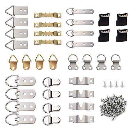 FEPITO 96 Pcs Photo Frame Hanging Hooks Kit, 9 Models Picture Hanger Hooks with Screws for Office Family Photo Picture Painting Hanging Assorted Types