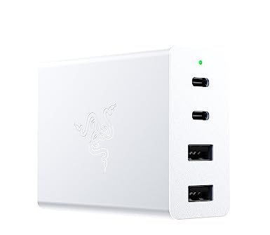 Razer USB-C 130W GaN Charger Portable Powerhouse: Small and Mighty - Charge Up-to-4 Devices - Faster Charging - Mobility in Mind - Safer Power Delivery - White