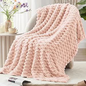 EXQ Home Fleece Throw Blanket for Couch and Bed, 3D Imitation Large Turtle Shell Jacquard Decorative Blankets, Plush Lightweight Fuzzy Flannel Blanket Suitable for All Seasons (50"×60",Pink)