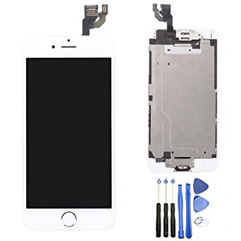 LLLccorp 4.7inch iPhone 6 LCD Replacement Complete Front Housing LCD Display Touch Screen Digitizer Assembly   Front Camera   Earpiece Speaker   Mid Board  Home Button (Without Touch ID) (White)