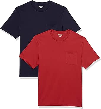 Amazon Essentials Men's Regular-Fit Short-Sleeve Crewneck Pocket T-Shirt, Pack of 2