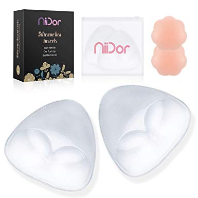 Niidor Silicone Bra Inserts, Clear V-Shaped Breast Enhancers Waterproof Bra Push Up Pads for Bikini Swimsuit