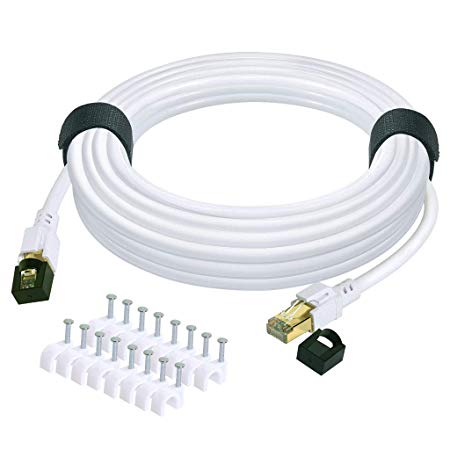Cat 8 Ethernet Cable 50 ft Internet Network LAN Cable High Speed 2000Mhz 40Gbps RJ45 Cables for Gaming, Xbox, PS4, Modem, Router - Compatible for Cat7/Cat6e/Cat5e Network - White