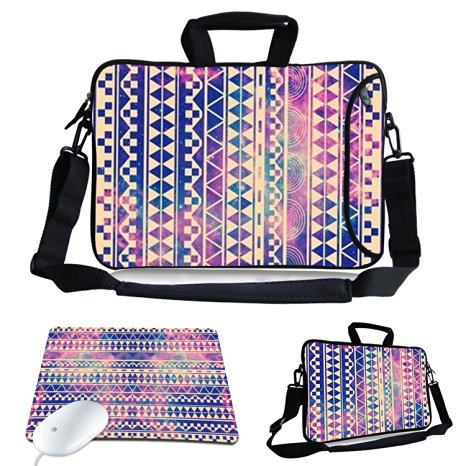 KTMORE 17"17.3-Inch Cute Colorful Tribal Stripe Design Waterproof Neoprene Laptop Sleeve Case Soft Mouse Pad