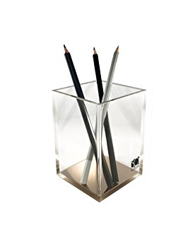 Acrylic & Gold Pencil Pen Ruler Holder Cup Desktop Stationery Organizer, Clear/Gold