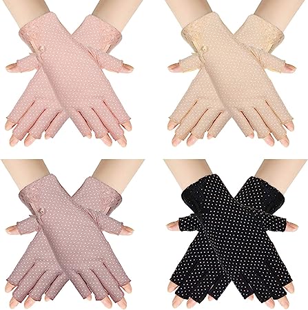 4 Pairs Women Sunscreen Fingerless Gloves UV Protection Half Finger Gloves Summer Sunblock Gloves for Driving Riding Fishing Golfing Outdoor Activities Favors, Medium