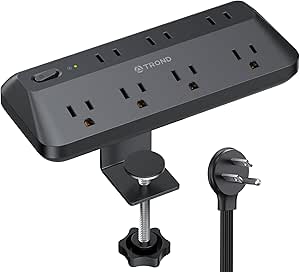 TROND Desk Clamp Power Strip - 1700J Surge Protector with 7 Outlets, Desktop Edge Mount Power Strip, Fit 1.97" Tabletop, 6FT Flat Plug Extension Cord for Teacher Must Haves, Office, ETL List, Black