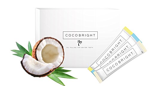 Teeth Whitening with COCOBRIGHT | 14 Days Organic Coconut Oil Pulling Detox Cure | Natural Alternative to Teeth Whitening Stripes | Mint, Lemon, Vanilla Mix