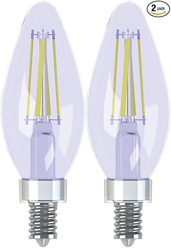 GE Lighting Reveal HD  60W Replacement LED Chandelier Light Bulbs, 2-Pack, Clear, Blunt Tip, Candelabra Base LED Light Bulbs, E12 Bulb, BC