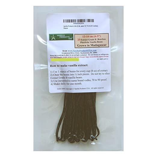 Vanilla Products USA 25 Madagascar Bourbon Planifolia Extract Grade B Vanilla Beans 12~14 cm (4~5 inches)