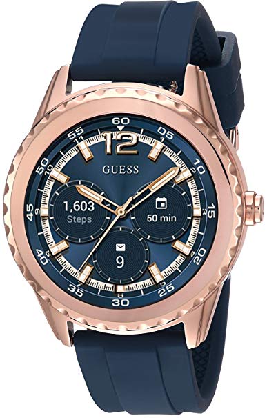 GUESS Women's Stainless Steel Android Wear Touch Screen Silicone Smart Watch, Color: Blue (Model: C1002M2)