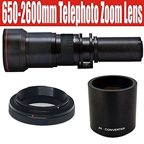 650-1300mm Telephoto Zoom Lens with 2x Teleconverter (=650-2600mm) for Nikon DF, D4, D3X, D3, D800, D700, D610, D600, D300S, D300, D90, D7000, D7100, D5300, D5200, D5100, D5000, D3300, D3200, D3100 and D3000 Digital SLR Cameras