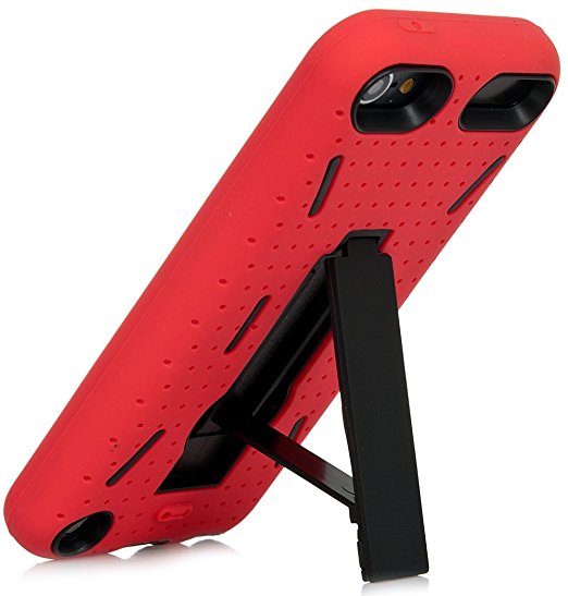 iPod Touch, iSee Case (TM) Rugged Hybrid Dual Layer Protection Kickstand Full Cover Case with Video Watching Stand for Apple iPod touch 6 6th Generation/ 5 5th Generation (it6-Armor Red on Black)