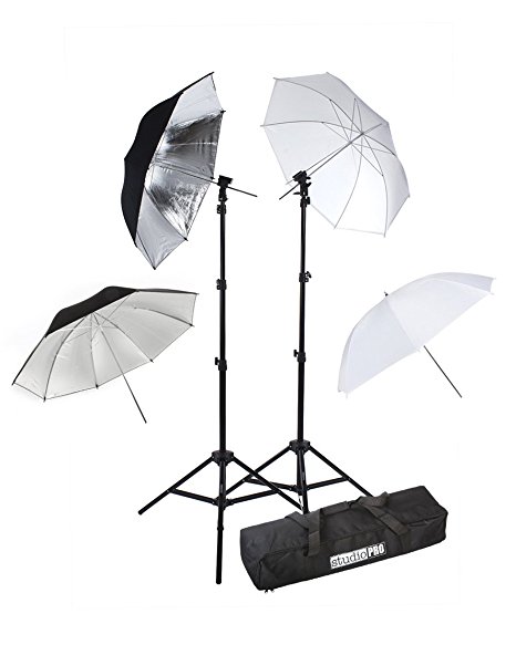 StudioPRO Off Camera Speedlight Flash Photography Kit (2) Translucent & Black/Silver Umbrella Kit Includes Carrying Case for Photo Studio- Compatible with Canon, Nikon, Olympus, Pentax Etc.