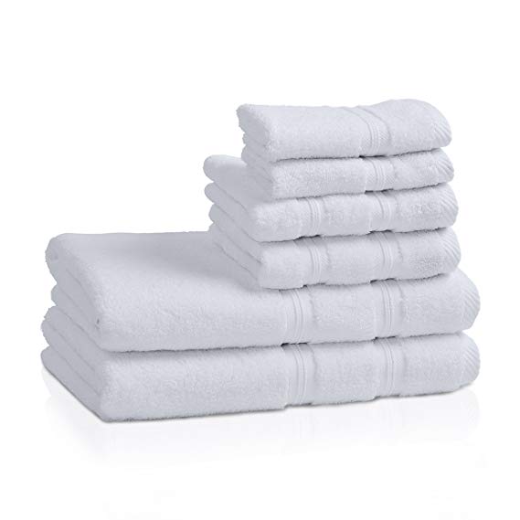 Superior 100% Cotton Smart Dry Zero Twist 6-piece towel set, Incredibly Soft, Highly Absorbent, Quick Drying Towels, 2 Bath Towels, 2 Hand Towels, 2 Wash Cloths, White