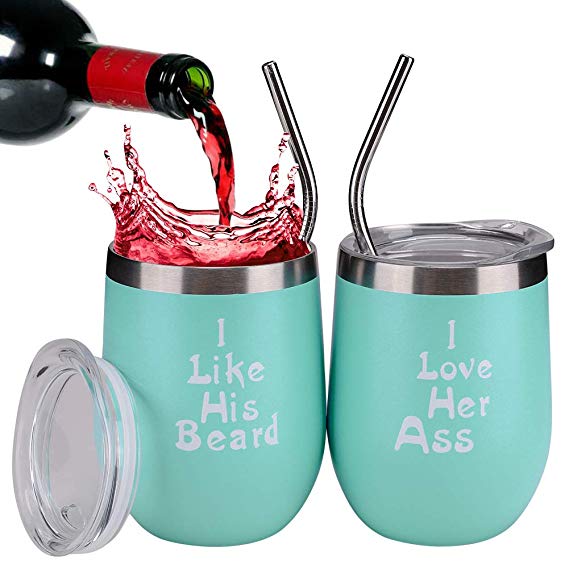 2 Pack Bride Wine Tumbler - Wedding Gift for The Couple - Perfect for Married Couples Anniversary or Bridal Shower Engagement - Bride and Groom Mr and Mrs Coffee Mugs