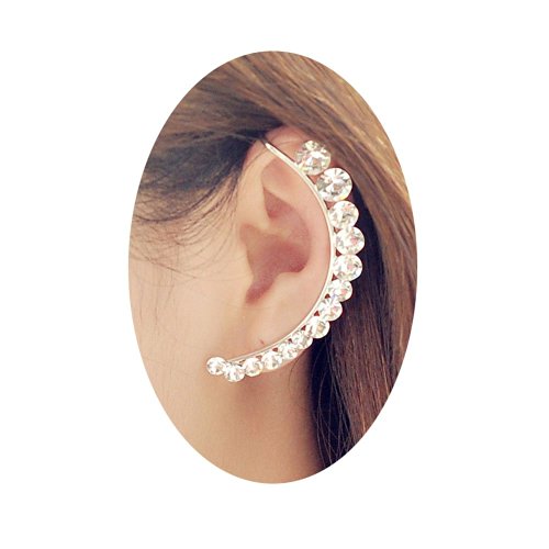 Womens Silver Crystal Non Pierced Stud Earrings Wrap Cuff Clip Earring On Ear Clamp(1 PCS)