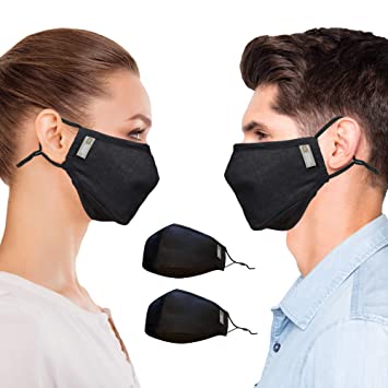 Copper Compression Face Mask - 2 Pack - Highest Copper Content Reusable Face Masks For Men and Women (Black)