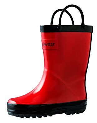 OAKI Kids Waterproof Rain Boots with Easy-On Handles, Fiery Red, 6T US Toddler