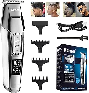 KEMEI Trimmer Cordless Hair Clipper for Men Professional Electric Beard Trimmers Barber Hair Cuttings Kit, Zero Gapped T Blade Detailers Trimmers for Men, KM-5027