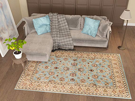 Antique Classic Light Blue 5'3" x 7'3" Area Rug Oriental Floral Motif Detailed Classic Pattern Persian Living Dining Room Bedroom Hallway Home Office Carpet Easy Clean Traditional Soft Plush Quality