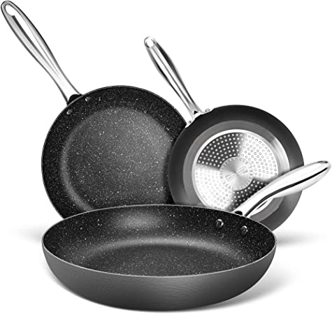 MICHELANGELO Nonstick Frying Pan Set 8", 9.5" and 11", Frying Pans Nonstick, Hard Anodized Non Sticking Frying Pan Set, Cooking Pan Set with Stone-Derived Nonstick Coating, Nonstick Skillet 3 Pcs - 8 Inch, 9.5 Inch and 11 Inch