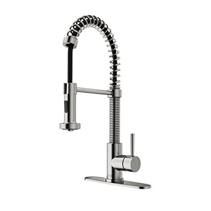 VIGO Edison Single Handle Pull-Down Spray Kitchen Faucet with Deck Plate, Stainless Steel