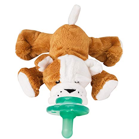 Nookums Paci-Plushies Bull Dog Shakies - Pacifier Holder and Rattle (2 in 1) (Plush Toy Includes Detachable Pacifier, Use with Multiple Brand Name Pacifiers)