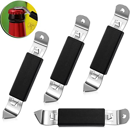 4 Pieces Magnetic Bottle Openers Classic Stainless Steel Bottle Openers Can Tapper Bottle Opener with Magnet for Camping and Traveling