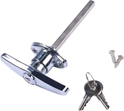 Garage Door Keyed T-Handle Lock kit Universal Replacement Hardware Locking for Manual Open in Chrome with 2 Keys