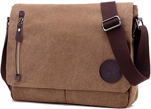 DOURR Canvas Messenger Bag Unisex Casual Satchel Crossbody Bags Bookbag Briefcases for Men and Women Fits 13 Inch Laptop