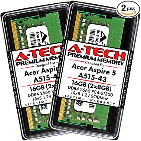 A-Tech 16GB (2x8GB) RAM for Acer Aspire 5 Slim Laptop A515-43 | DDR4 2666MHz SODIMM PC4-21300 260-Pin CL19 1.2V Non-ECC Unbuffered Memory Upgrade Kit