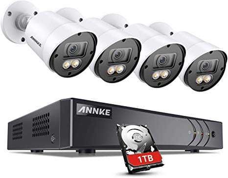 ANNKE 8CH 1080P Color Night Vision Camera Security System, H.265  5MP Wired Surveillance DVR and 4X 1080P HD Weatherproof Outdoor CCTV Cameras with Smart Array LEDs, Remote Access, 1TB Hard Drive