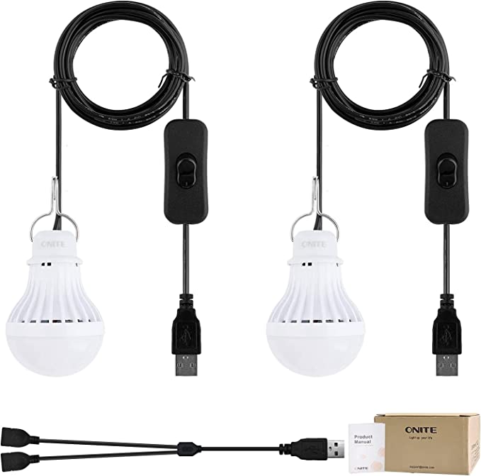 Onite Campinglampe, 2 Stücke Tragbare LED Lampe Camping Laterne, USB Licht Zeltleuchte mit USB-Splitter Y-Kabel, Arbeitslampe Notfall Ausrüstung für Wohnwagen, Garten, Keller, Werkstatt (Warmweißes)