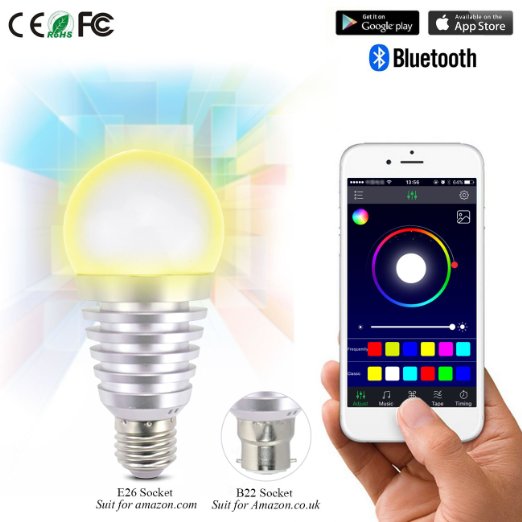 Bluetooth Led Bulb,Mostfeel Superlight 9W 850 Luminous E26 Socket Smart Bluetooth Bulb App Controlled RGB Dimmable Music Model Colors Changing Lights for iPhone iPad Android Phones and Tablet-1PCS