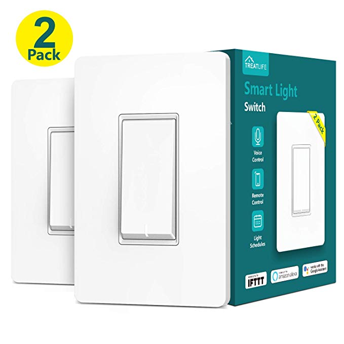 Smart Light Switch, Treatlife Wi-Fi Light Switch, Compatible with Alexa, Google Assistant and IFTTT, Single-Pole, Schedule, Remote Control, Neutral Wire Required, Easy Installation, ETL Listed (2Pack)