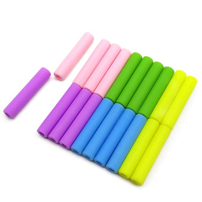 Food Grade Silicone Straw Tips Cover Soft Reusable Metal Stainless Steel Straw Nozzles Only Fit for 1/4" Wide (6mm Outer Diameter) Multi-Colors - Set of 20