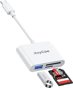 RayCue USB C to SD Card Reader, USB C/Type C to SD Card for iPhone 15/iPad/Mac/Laptop, 3 in 1 USB-C/Type C Memory Card Adapter for Mac MacBook Pro/Air/Mini Android Laptop More USBC Typec Devices