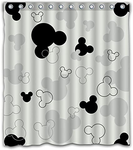 Patwee Black and White Mouse Design Shower Curtain Waterproof Fabric for Bathroom Decoration (66x72Inches)